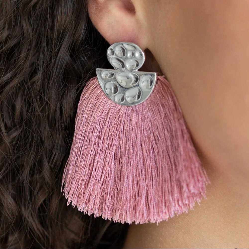 Pink and Silver Tassel Earrings